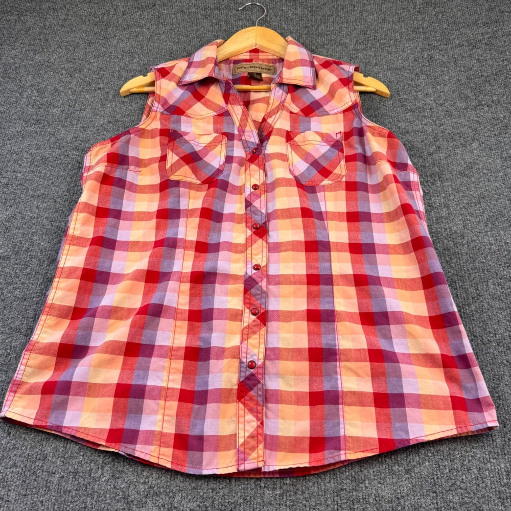 Bit & Bridle Western Shirt Womens XL Multi Plaid Excellent Sleeveless Snap Up